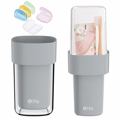 Bonilve Gray Toothbrush Travel Case, 2-in-1 Waterproof Holder