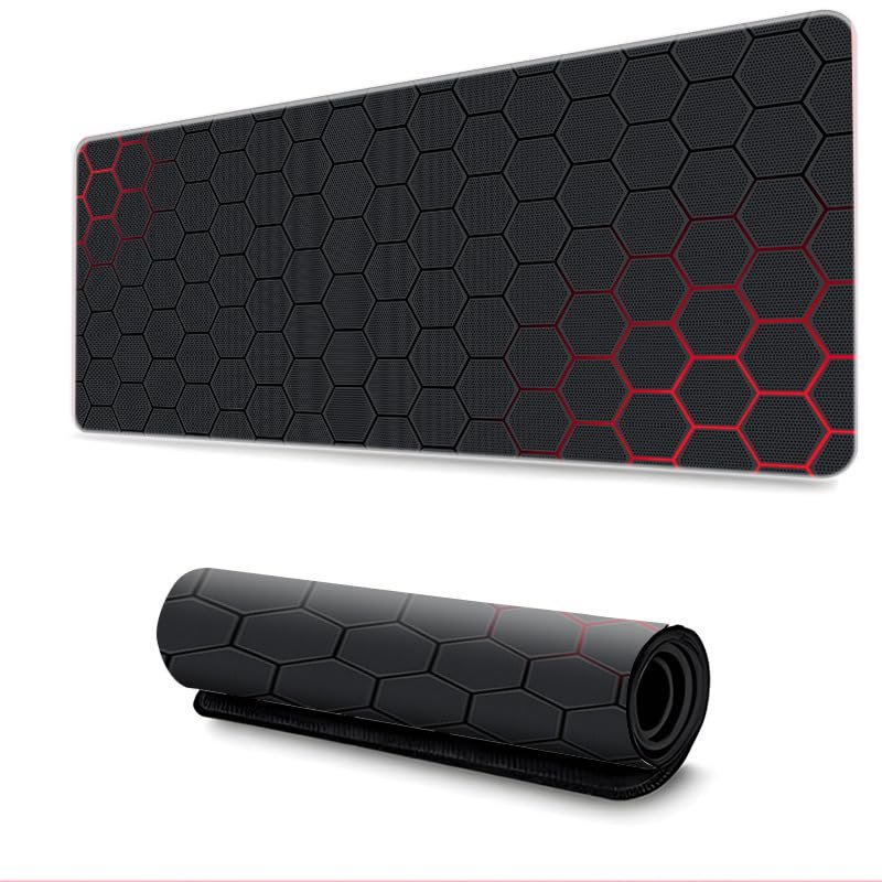 Treer Gaming Mouse Pad, Stitched Edges, Non-Slip Rubber Base, Red, 900 x 400 mm