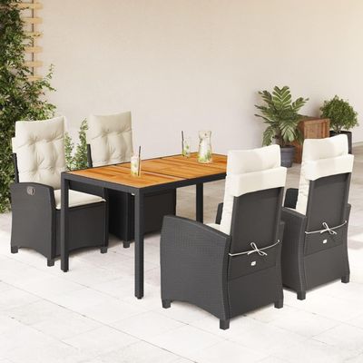 Festnight 5-Piece Black PE Rattan Garden Dining Set for 4