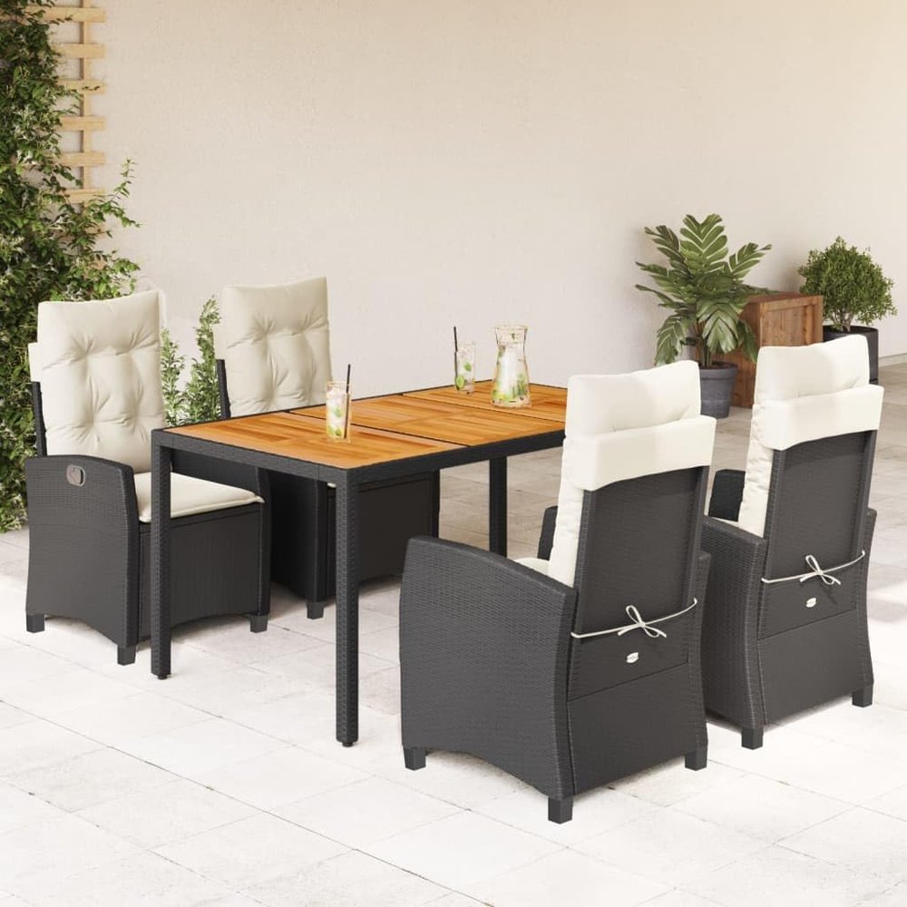 Festnight 5-Piece Black PE Rattan Garden Dining Set for 4