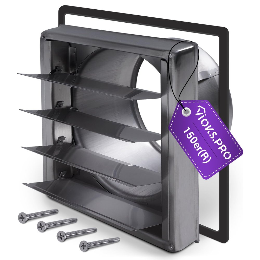Vioks.pro 150 mm Stainless Steel Exhaust Vent Grille with Flap