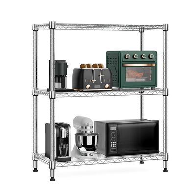 M MZG 3-Tier Metal Shelving Unit, Up to 340.5 kg, Chrome-Plated, 35 × 75 × 90.2 cm