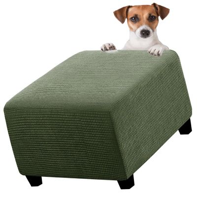 Square Stretch Velvet Footstool Slipcover, 40x40 to 60x60 cm