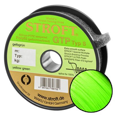 STROFT GTP Type S Braided Fishing Line, 125 m, Yellow-Green, S06, 0.130 mm, 4.5 kg