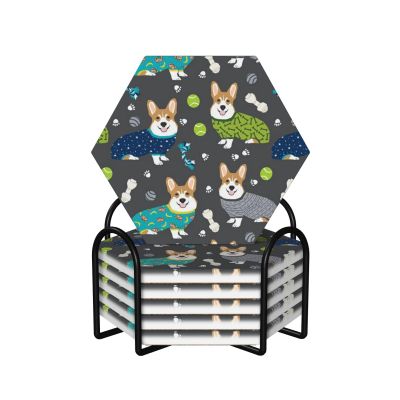 Wearing Clothes Corgi Dogs Print Set of 6 Ceramic Coasters