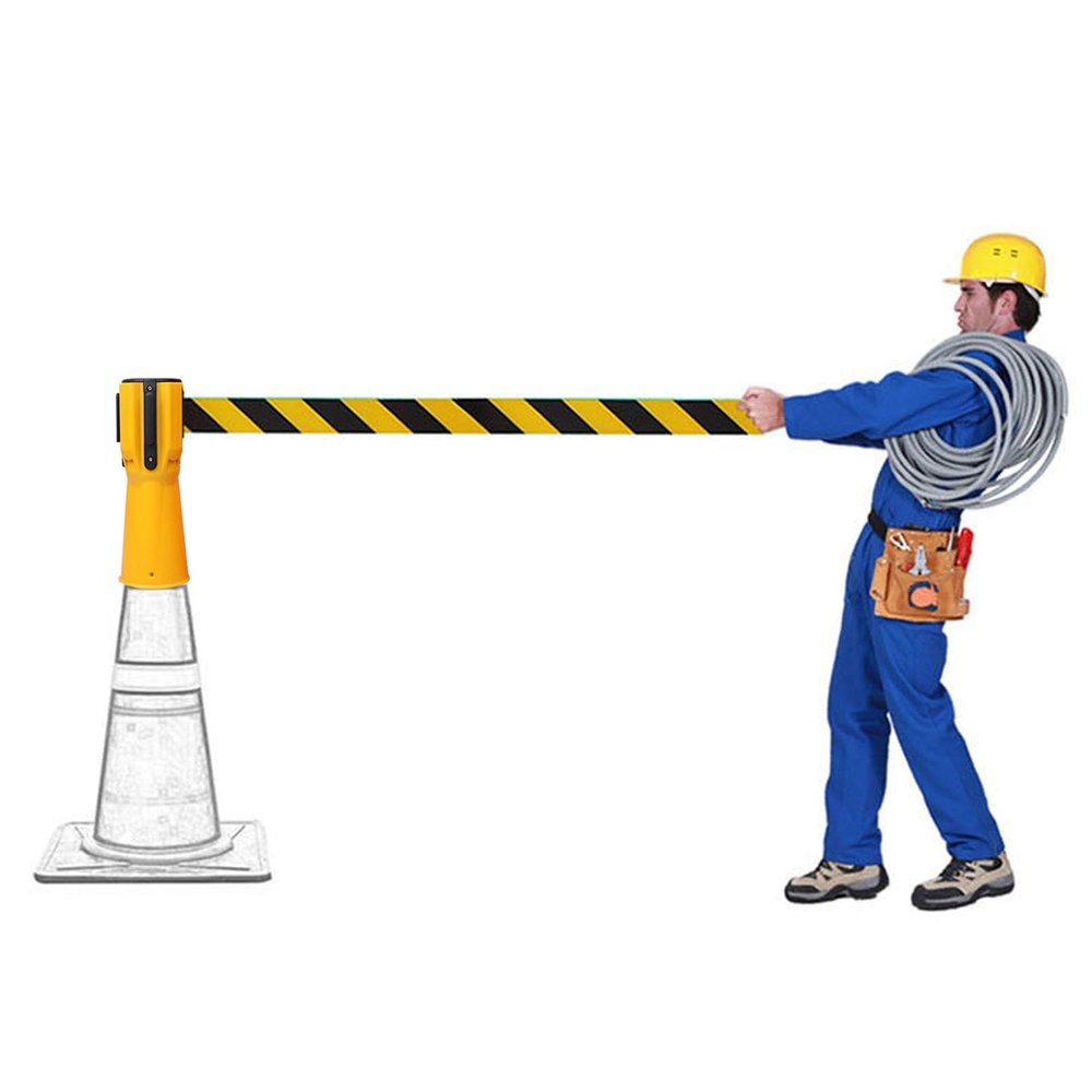 Tavkomco Retractable Traffic Cone Barrier Tape, 2/3/5/10 m, Cone-Mounted Emergency Warning Belt with Automatic Retraction