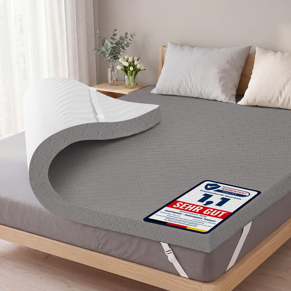 DOPEDIO 7.5-Inch Gel Memory Foam Mattress Topper, Soft Mattress Pad with OEKO-TEX 100 Certification, Washable Cover for Box Spring Beds and Sofa Beds (55 x 79 in, Gray)