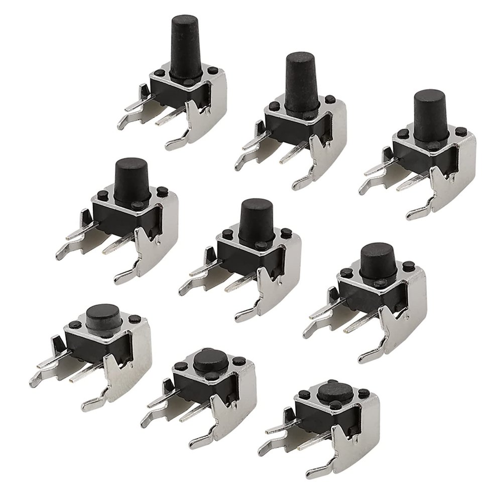 100-Piece 6x6mm PCB Right-Angle Momentary Tactile Push Buttons with Standoff, 6x6x7.5mm