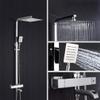 Thermostatic Shower System with Square Mixer, Rain Showerhead and Hand Shower, Adjustable Chrome Brass, B view 1