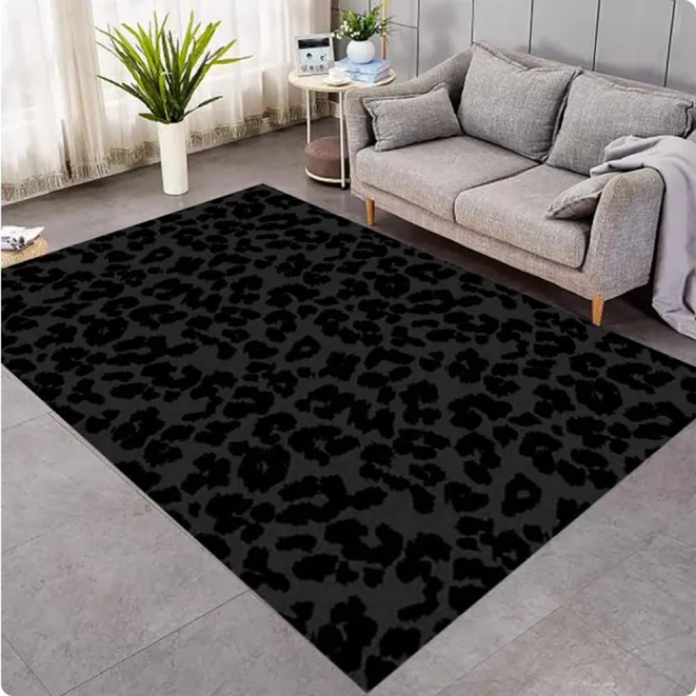 PASPRT Leopard Print Rug - Black Leopard Decor - 80 x 150 cm - Non-Slip Living Room Rug