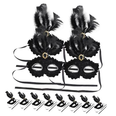 Abaodam 12 Reusable Feather Masks for Masquerade Balls and Cosplay, Black