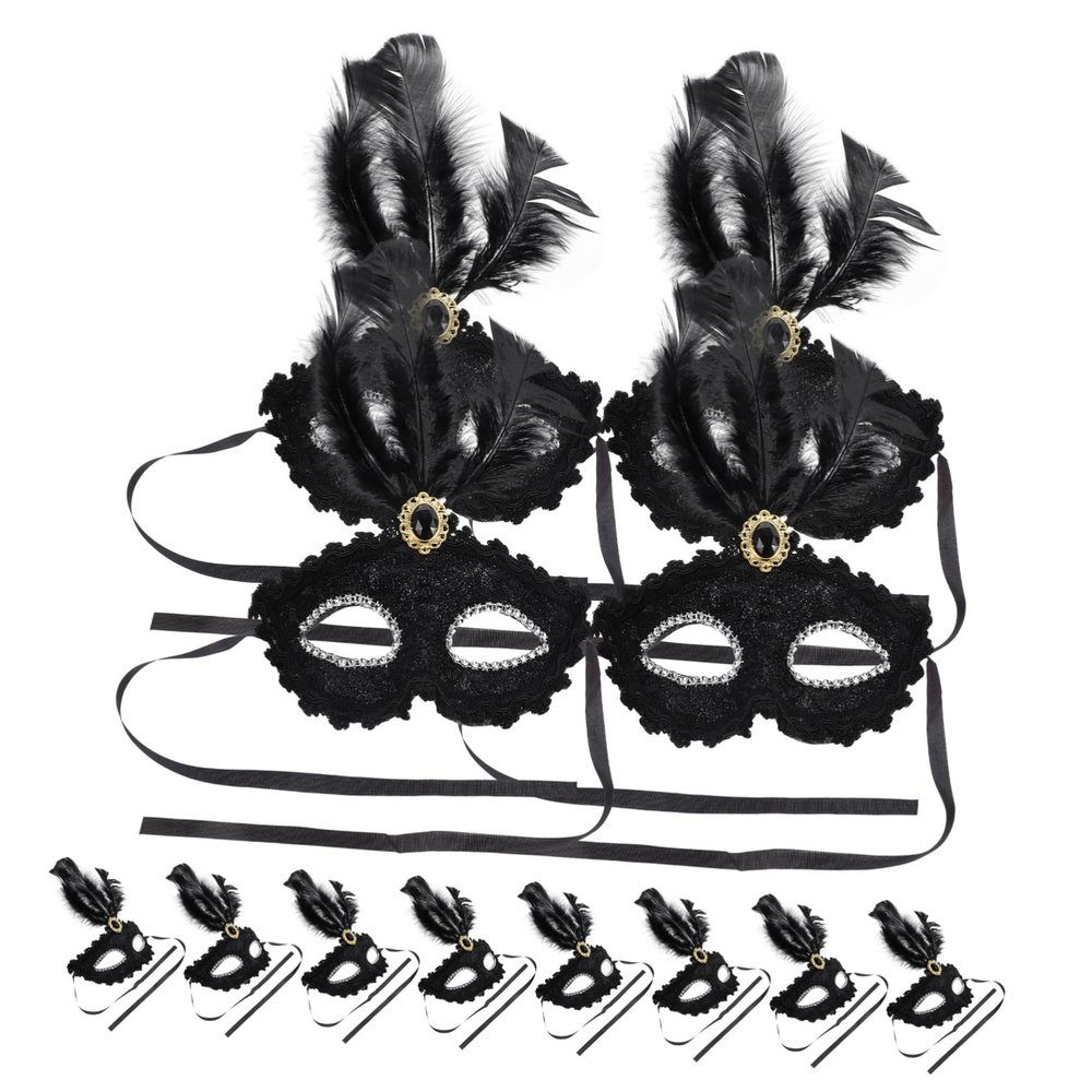 Abaodam 12 Reusable Feather Masks for Masquerade Balls and Cosplay, Black