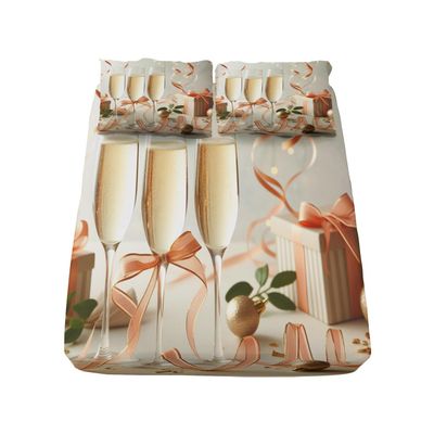 3D Champagne Pattern Fitted Sheet Set, Soft Microfiber, Fits Mattresses up to 30 cm, 90 x 200 cm