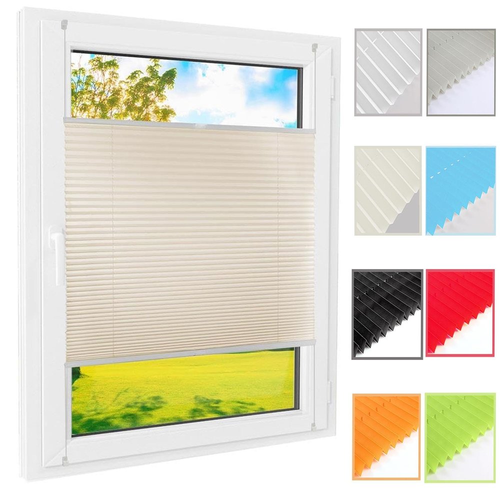 YANHONG Pleated Blind, Clamp-Fix, Beige, 65 x 100 cm