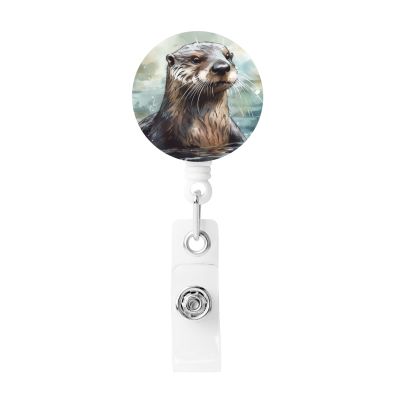 Hand-Drawn Otter Retractable Badge Holder with Clip