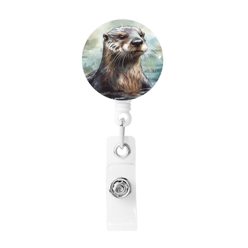 Hand-Drawn Otter Retractable Badge Holder with Clip