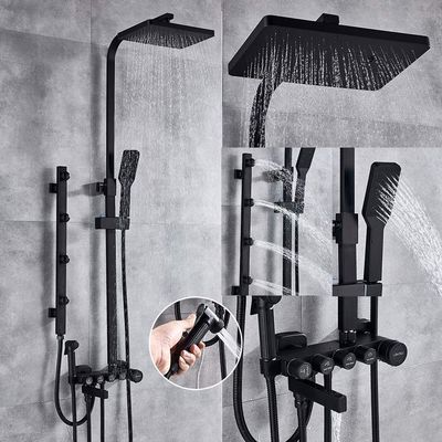 Shower Faucet Set, 5-Function Switch, Wall-Mounted, Rain Shower Head with Hand Shower, Bathtub Spout and Bidet Mixer Faucet, Matte Black