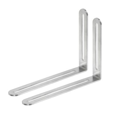 QUARKZMAN 2-Pack Slotted Stainless Steel Angle Brackets, 165 x 120 x 3.2 mm, 90-Degree L Brackets for Furniture and Tables, Silver