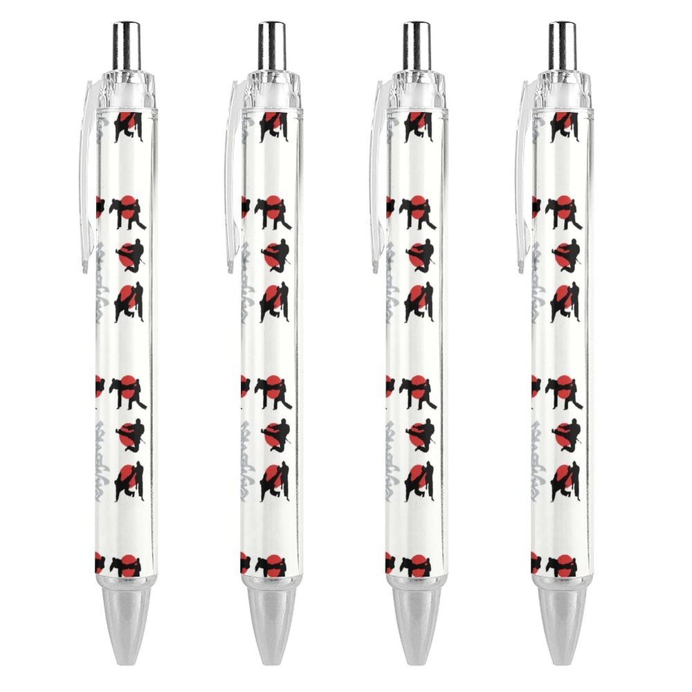 fifbird Kyokushin Karate Retractable Ballpoint Pens, 0.5 mm, Black Ink, 4-Pack