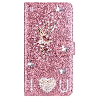 BLOTECH DIY Glitter PU Leather Flip Case for Blackview A55 Pro, Rose Gold