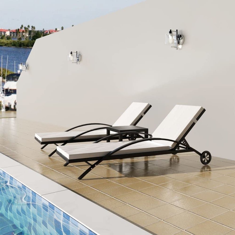 FUDUGEHMIOFWFJJ PE Rattan Sun Lounger Set with Table, Black