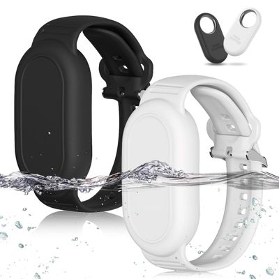 [2-Pack] GPS Tracker Wristbands for Samsung Galaxy SmartTag2 (2023), Soft Silicone, Waterproof, Adjustable, Black + White