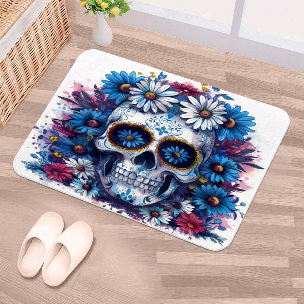 Luoweisi Sugar Skull Daisies Indoor Doormat, 50 x 80 cm, Washable, Absorbent, Non-Slip