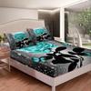 Teal Water Rose Fitted Sheet 140x200 cm – Teal Butterfly Floral Set with 1 Pillowcase view 1