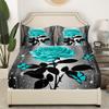 Teal Water Rose Fitted Sheet 140x200 cm – Teal Butterfly Floral Set with 1 Pillowcase view 2
