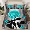 Teal Water Rose Fitted Sheet 140x200 cm – Teal Butterfly Floral Set with 1 Pillowcase view 3