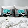 Teal Water Rose Fitted Sheet 140x200 cm – Teal Butterfly Floral Set with 1 Pillowcase view 4