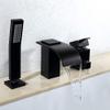 BIQSYVTM Waterfall Bathtub Faucet with Hand Shower, 3-Hole Deck-Mount, Black view 2