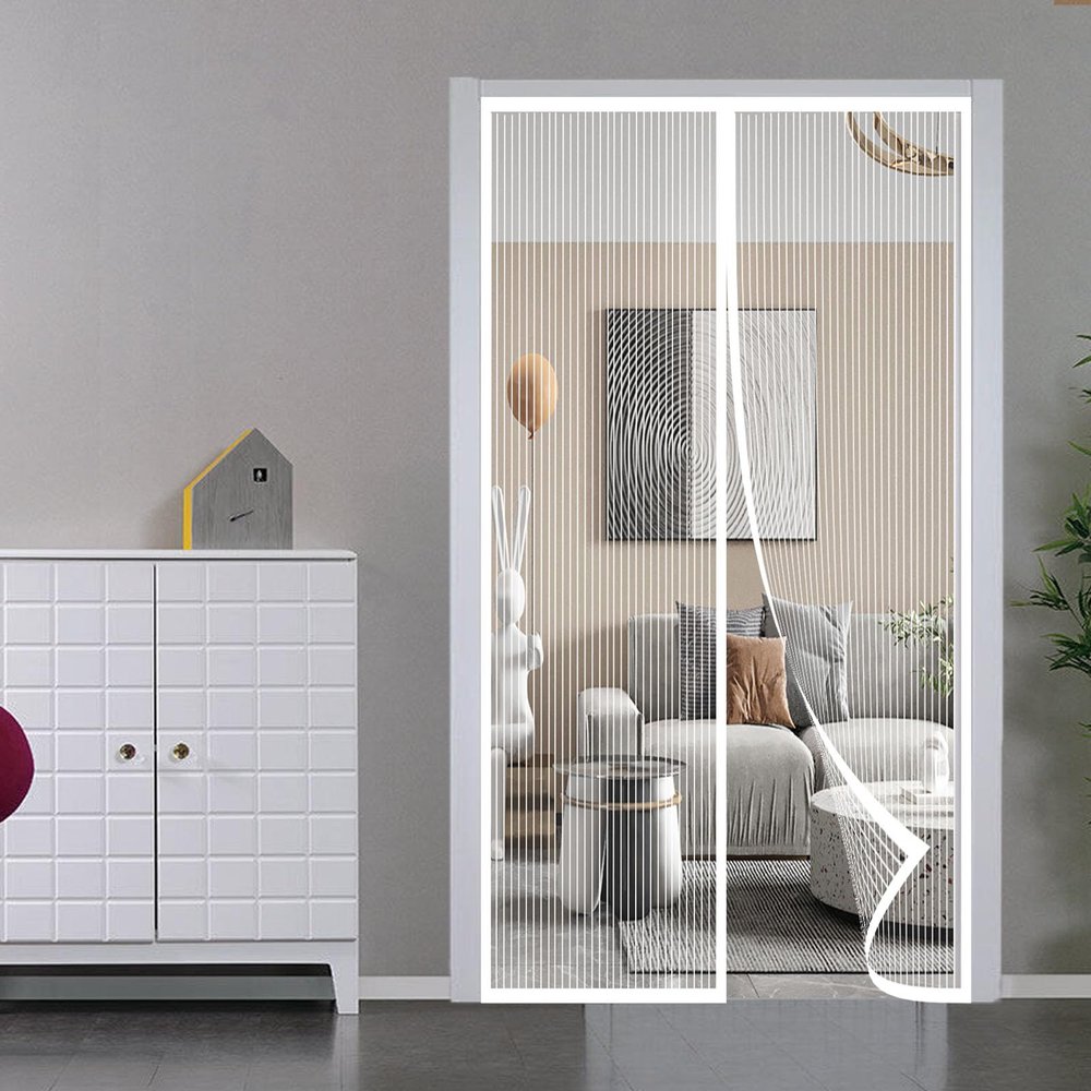 SYC Magnetic Screen Door, Self-Closing, No Drilling, White, 95 x 225 cm (37 x 88 in)