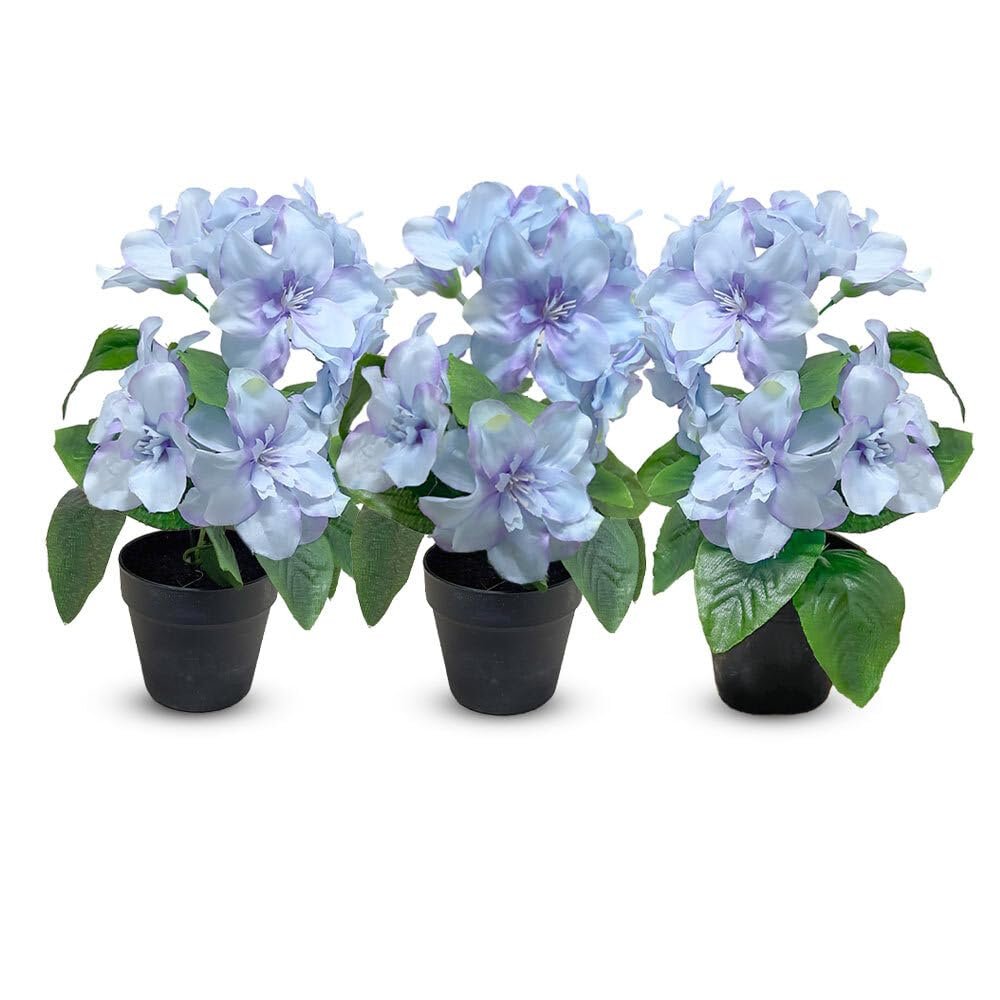 Murago 3-Piece Set of Artificial Blue Azaleas in Pots