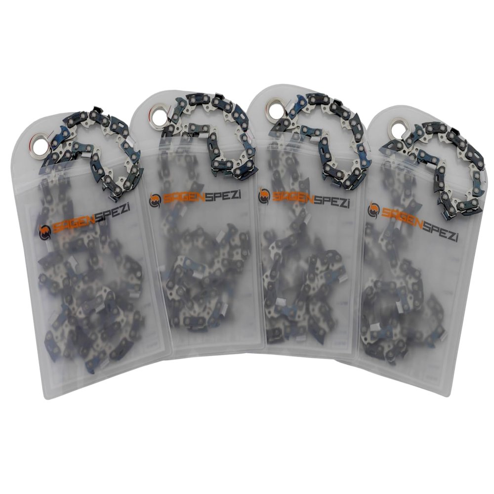 SGENSPEZI Set of 4 Chainsaw Chains, 3/8" Low-Profile, 1.1 mm, 50 Drive Links, Semi-Chisel