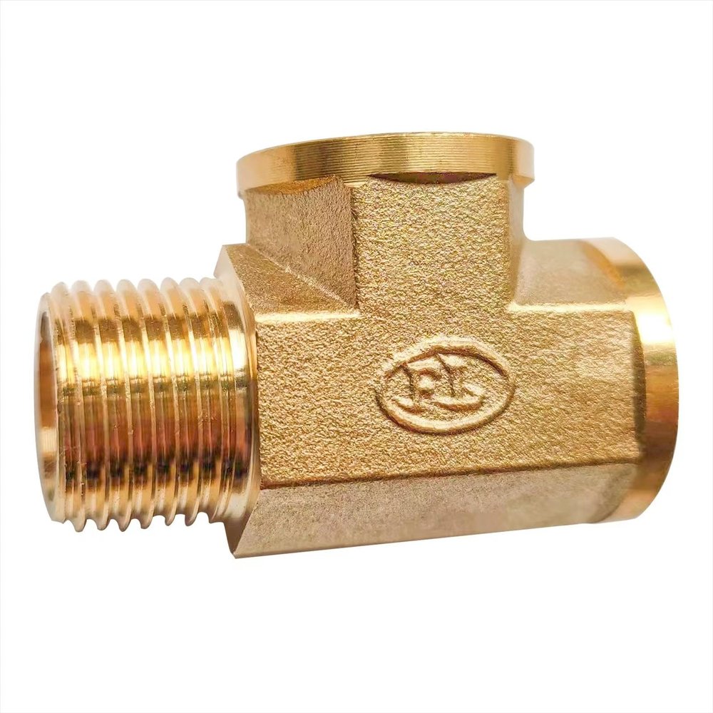COFEDON Brass Threaded Tee Fitting, Male/Female/Female, 1/2 in