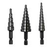 3-Piece 3–12 mm HSS Step Drill Bit Set, Nitrogen-Coated High-Speed Steel, Spiral, for Metal view 1