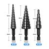 3-Piece 3–12 mm HSS Step Drill Bit Set, Nitrogen-Coated High-Speed Steel, Spiral, for Metal view 2