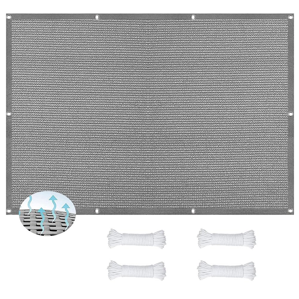 Shade Sail 2.4 x 7 m, UV and Wind Protection, Shade Net with Eyelet Fastening Kit, Light Gray
