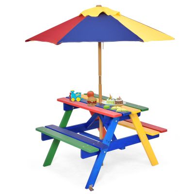 SOARS Wooden Kids' Picnic Table Set with UV-Protective Umbrella, Colorful