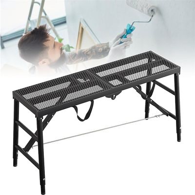 Portable Folding Multipurpose Step Ladder Work Platform, Height-Adjustable, Galvanized Steel, 900-lb Capacity