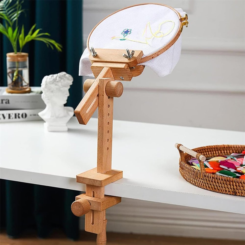 Rotating Embroidery Hoop Stand with Table Clamp, 15 cm Hoop, Height Adjustable 3–10 cm