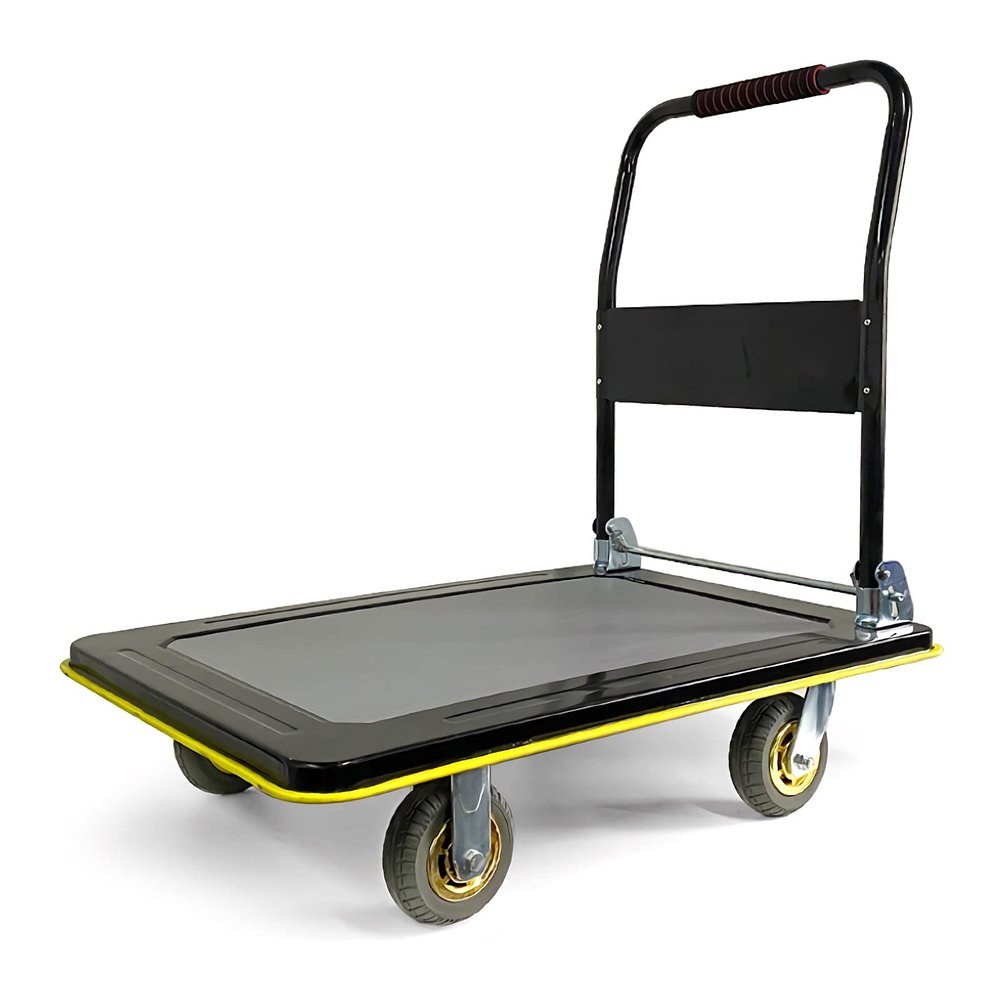 Steel Platform Cart with Folding Handle, Swivel Wheels, 880 lb Capacity, Green, 6 in