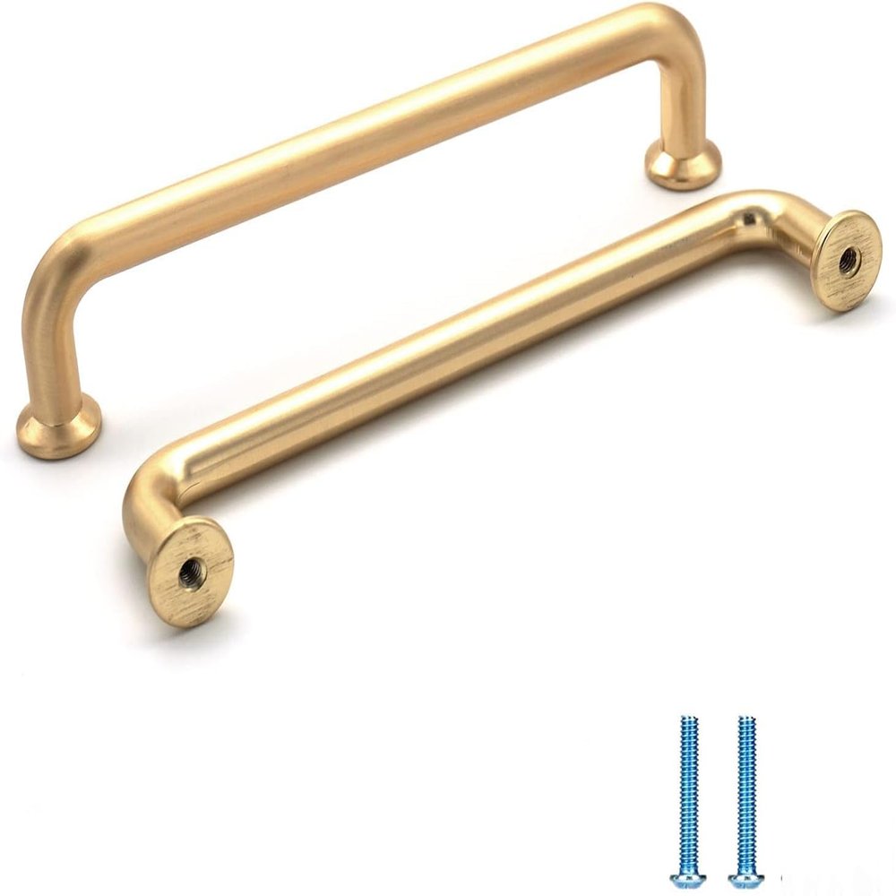 SYZOW 6-Pack Cabinet Handles, Brushed Brass, 96 mm Hole Spacing