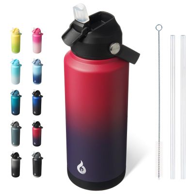 BJPKPK 32 oz Water Bottle with Straw Lid, Vacuum-Insulated Stainless Steel, Charming Red