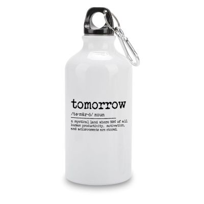 Guangpat Tomorrow Definition Typography Stainless Steel Sports Water Bottle, 400 mL, Funny Quotes, Insulated Travel Bottle with Carabiner for Men, Women, and Children