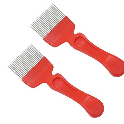 Bee Uncapping Fork, Stainless Steel, 21 Tines, Straight Beekeeping Tool, Red, 2 Pieces