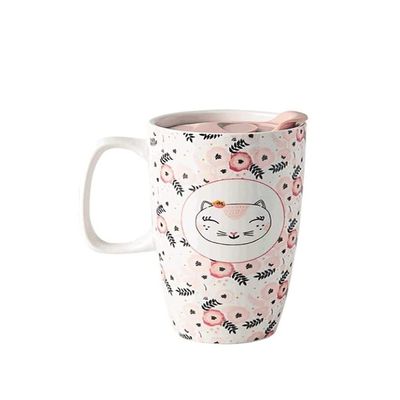 Large Cat Coffee Mug with Lid, 600 ml Ceramic Cup