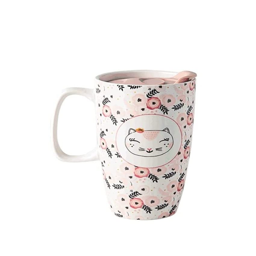 Large Cat Coffee Mug with Lid, 600 ml Ceramic Cup
