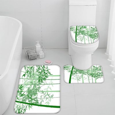 RLYXGS 3-Piece Bamboo Bathroom Mat Set, Green, Non-Slip, Absorbent